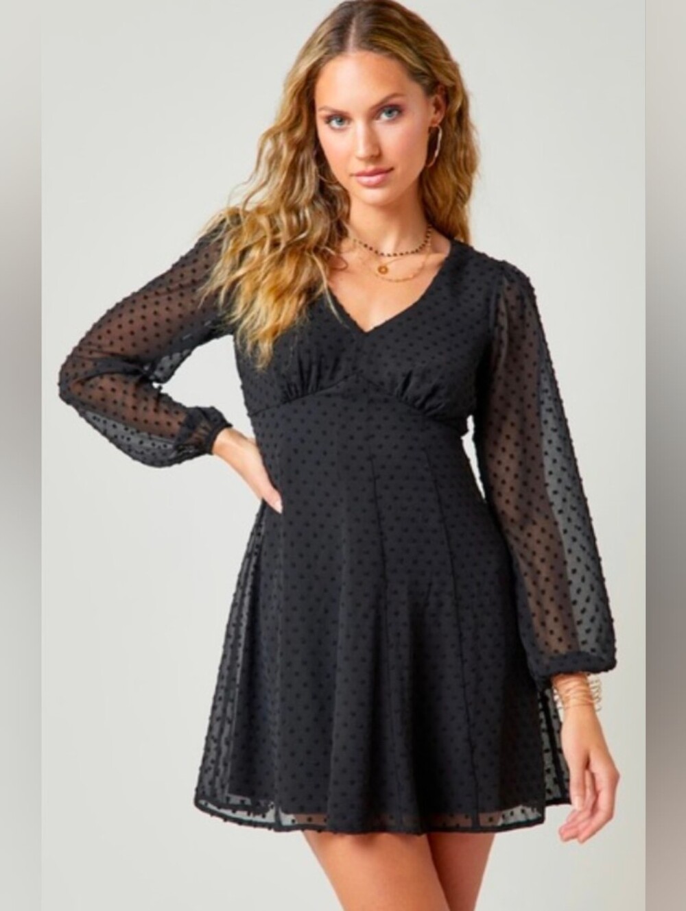 Black V-Neck Long Sleeve Women's Dress